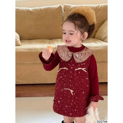 SG0744 SET ÁO MIX VÁY SEQUIN ĐÍNH NƠ XINH XẮN