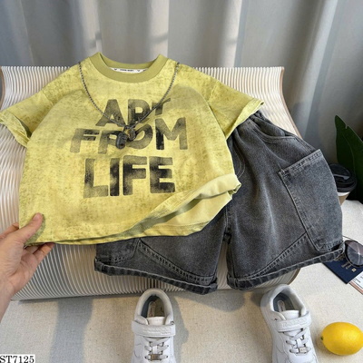 ST7125 SET ÁO THUN PHỐI QUẦN SHORT JEANS BT