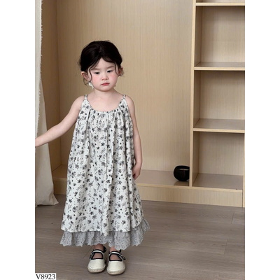 V8923 VÁY 2 DÂY HOA CHO BÉ GÁI