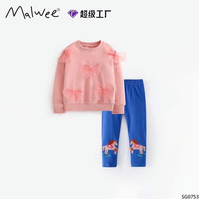 SG0753 BỘ ÁO NỈ HỒNG MIX NƠ MALWEE