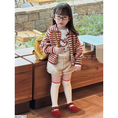 SG0779 SET ÁO KẺ SỌC PHỐI QUẦN SHORT LÔNG ADBABY
