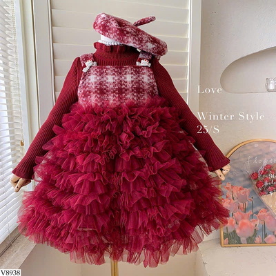 V8938 SET TONE ĐỎ KÈM MŨ CHO BÉ