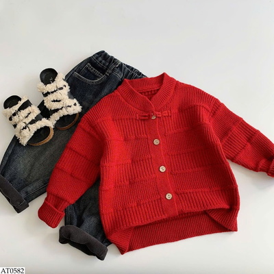 AT0582 ÁO CARDIGAN LEN ĐỎ CHO BÉ