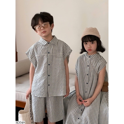 SD349 SET ĐÔI KẺ CARO CHO BÉ 