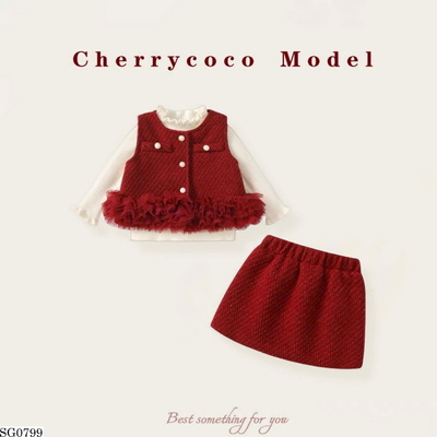 SG0799 SET ÁO KHOÁC CHÂN VÁY NGẮN PHỐI ÁO LEN CHERRY COCO