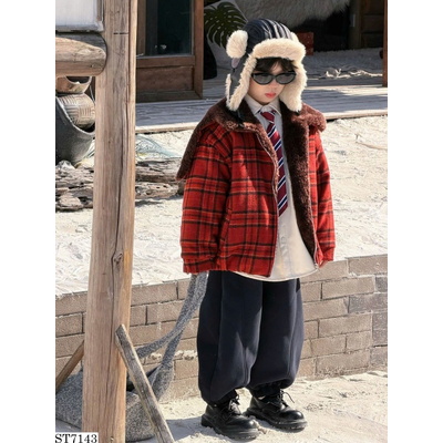 ST7143 SET ÁO KHOÁC LL KẺ CARO PHỐI QUẦN NỈ BO GẤU