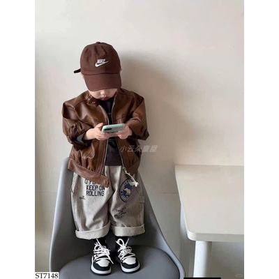 ST7148 SET ÁO KHOÁC DA MIX QUẦN KẺ SỌC BT