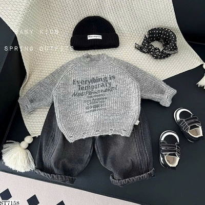 ST7158 SET ÁO LEN CHỮ MIX QUẦN JEANS BT