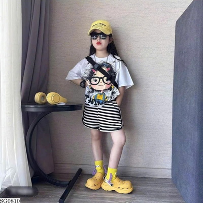 SG0810 SÉT ÁO THUN CÔ GÁI MIX QUẦN SHORT KẺ NGANG