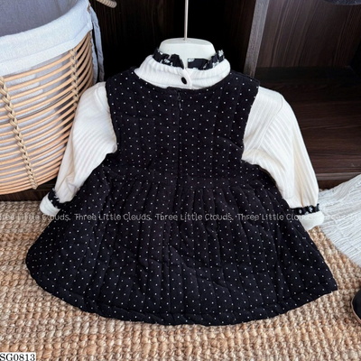 SG0813 SET VÁY CHẤM BI PHỐI ÁO LEN BG