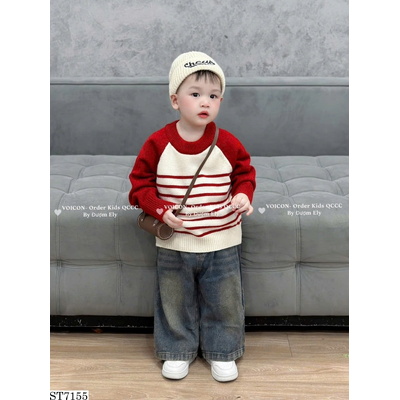 ST7155 SET ÁO KẺ NGANG PHỐI QUẦN JEANS BT MAIBAO