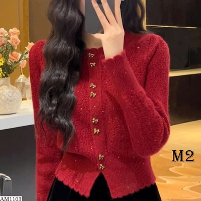 AM1103 ÁO LEN NÚT NƠ ĐÍNH LẤP LÁNH
