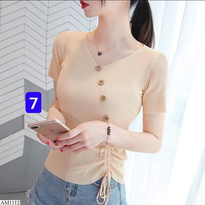 AM1112 ÁO THUN GÂN RÚT EO NÚT TRƯỚC