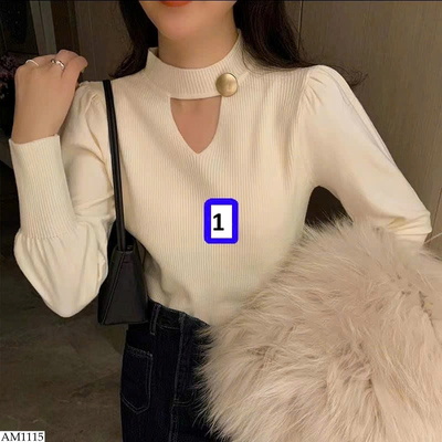 AM1115 ÁO LEN MỎNG TAY DÀI CỔ KHOÉT ĐÍNH NÚT 