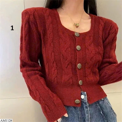 AM1128 CARDIGAN CỔ VUÔNG DỆT KIM XOẮN 