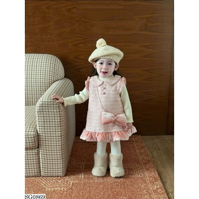 SG0869 SET VÁY CÔNG CHÚA MIX ÁO LEN KÈM TÚI