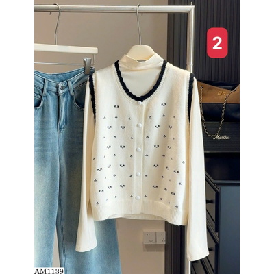 AM1139 SET ÁO LEN GILE MIX ÁO GỮ NHIỆT CỔ CAO ANNA