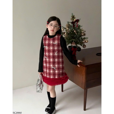 SG0880 SET VÁY DẠ KẺ CARO CHO BÉ