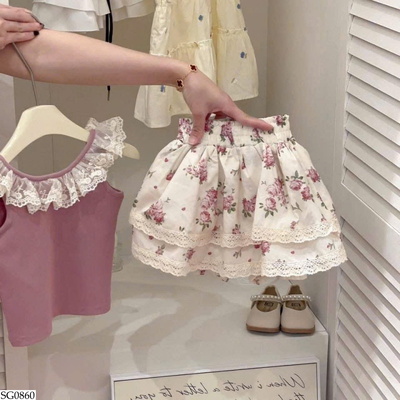 SG0860 SET VÁY HOA PHỐI REN BG