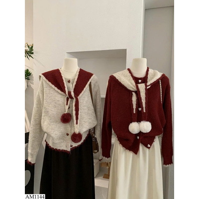 AM1144 ÁO CARDIGAN LEN PHỐI CỔ KHĂN