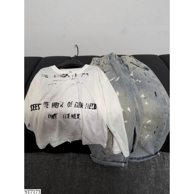 ST7173 SET ÁO CHỮ MIX QUẦN JEAN VẢY SƠN 