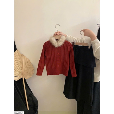 SG0894 KHOÁC LEN ĐỎ PHỐI LÔNG MIX QUẦN SUÔNG