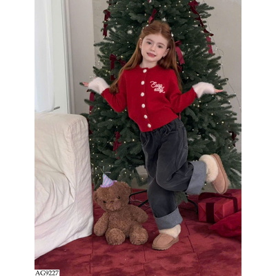 AG9227 ÁO CARDIGAN ĐỎ PHỐI CHỮ CHO BÉ GÁI