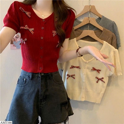 AM1166 ÁO LEN NGẮN TAY PHỐI NƠ