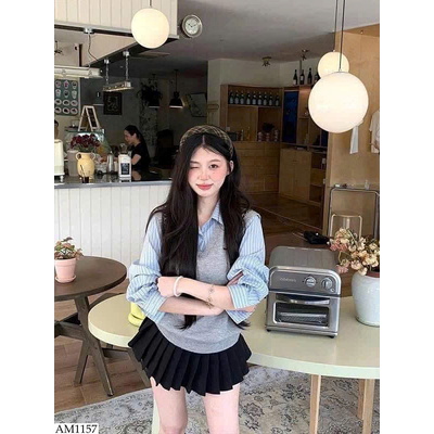 AM1157 ÁO LEN PHỐI SƠ MI GIẢ 2 MẢNH