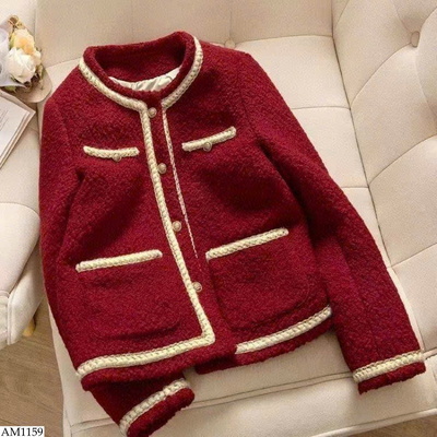AM1159 ÁO DẠ TWEED ĐỎ CHẦN BÔNG 