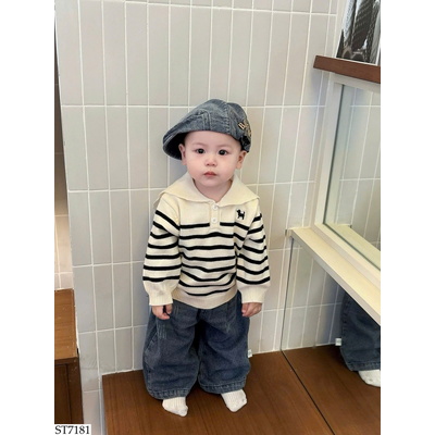 ST7181 SET ÁO LEN KẺ MIX QUẦN JEAN BT