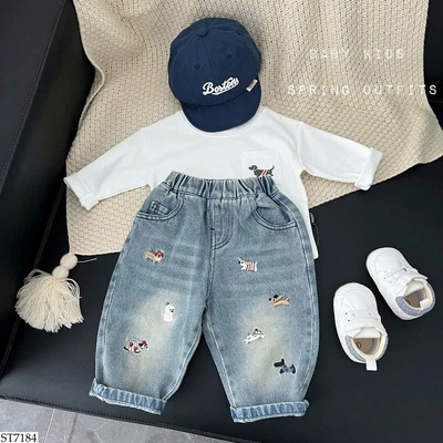 ST7184 SET ÁO TRẮNG MIX QUẦN JEAN CÚN BT