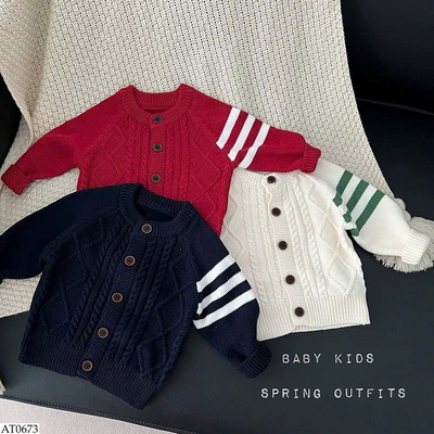 AT0673 ÁO CARDIGAN LEN PHỐI SỌC TAY SZ NHÍ