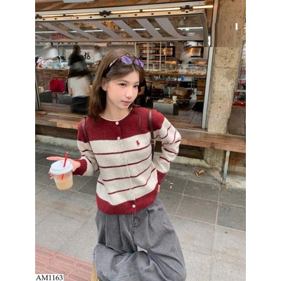 AM1163 ÁO CARDIGAN LEN KẺ THÊU NGỰA