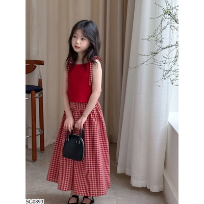 SG0893 SET ÁO ĐỎ MIX CV KẺ CARO BG