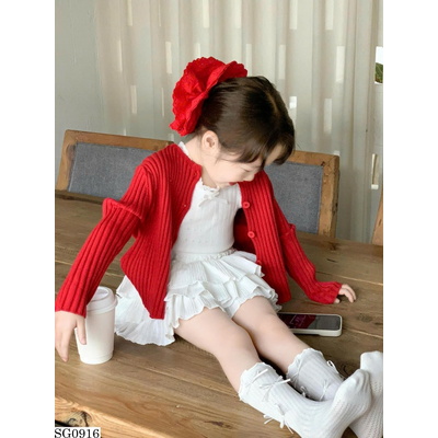 SG0916 SET ÁO KHOÁC CARDIGAN ĐỎ MIX CV XẾP LY BG