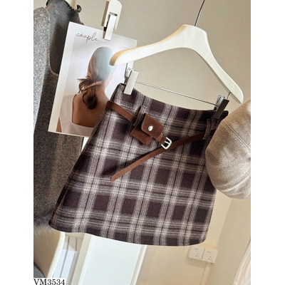 VM3534 CHÂN VÁY KẺ CARO NGẮN ANNA