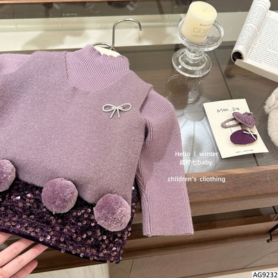 AG9232 SET ÁO LEN MIX CHÂN VÁY SEQUIN CHO BÉ