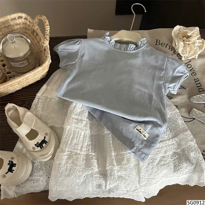 SG0912 SET ÁO XANH MIX CHÂN VÁY MIDI REN CHO BÉ