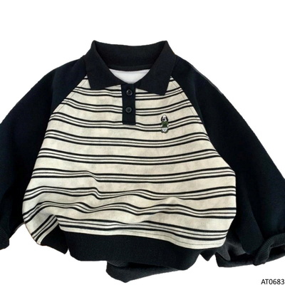 AT0683 ÁO POLO SỌC TAY RAGLAN TRẺ EM