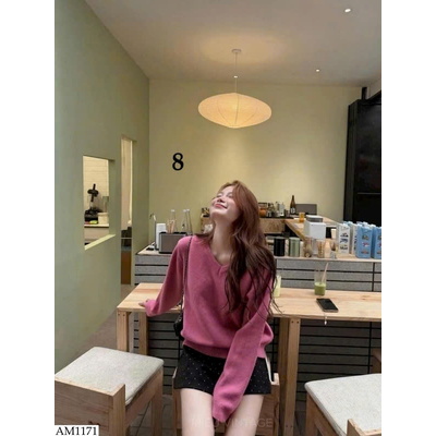 AM1171 BST ÁO LEN CỔ V TRƠN MÀU