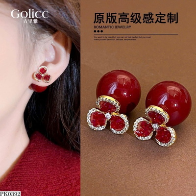 PK0392 BÔNG TAI GOLICC HOA ĐÁ HẠT TRÒN