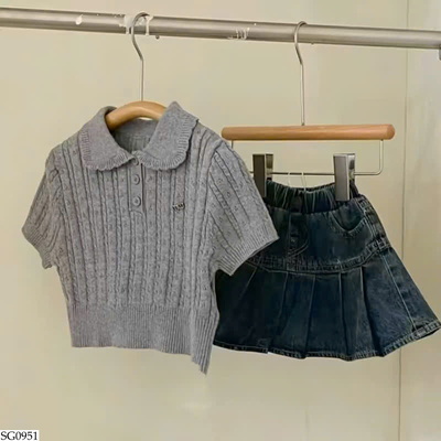 SG0951 SET ÁO POLO LEN PHỐI CHÂN VÁY JEAN CHO BG