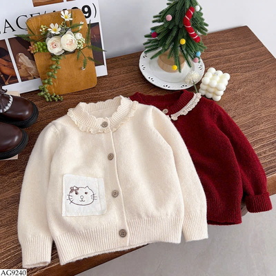 AG9240 ÁO LEN CARDIGAN CỔ REN BÉ GÁI