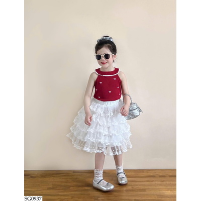 SG0937 SET ÁO NƠ MIX VÁY REN TẦNG BG