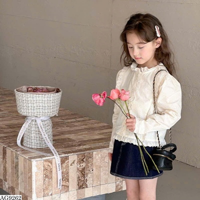 AG9262 ÁO SƠ MI PHỐI REN BÈO AMBB BG