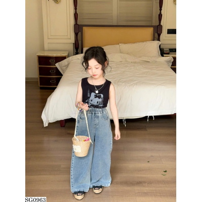 SG0963 SET ÁO BA LỖ MIX QUẦN JEANS KITTY BG