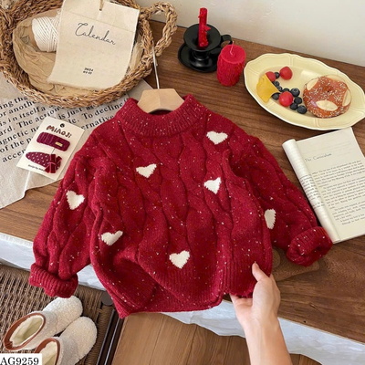 AG9259 ÁO LEN VẶN THỪNG TRÁI TIM BLING