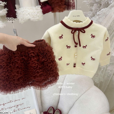SG0971 -GIÁ MỚI 29/12- SET ÁO LEN THÊU NGỰA MIX CV TUTU BG BG TBABY