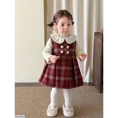 SG0964 SET ÁO LEN PHỐI VÁY KẺ CHO BG